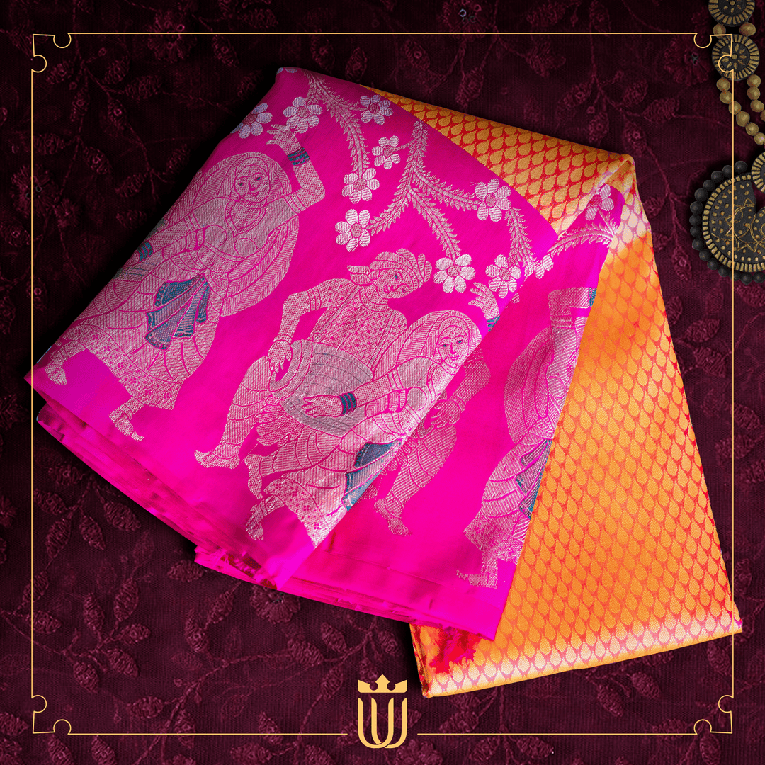 yellow saree with pink border