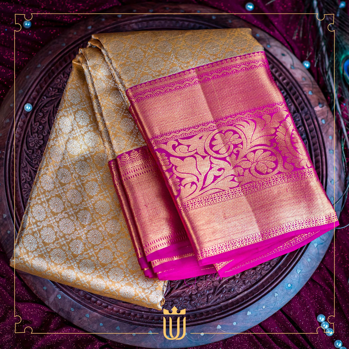 Buy Gold and Pink Kanchipuram Silk Saree online