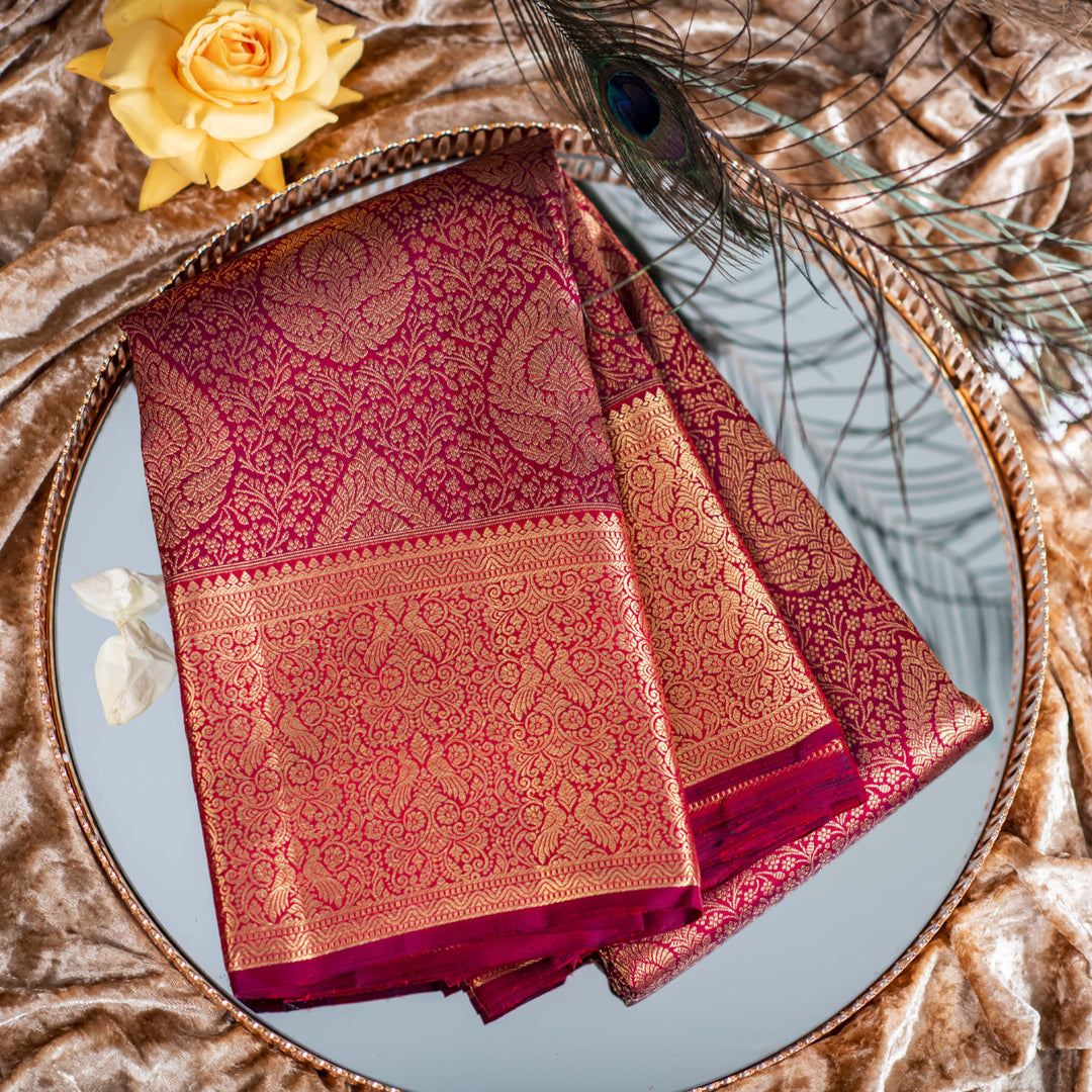 Red Saree with golden Zari