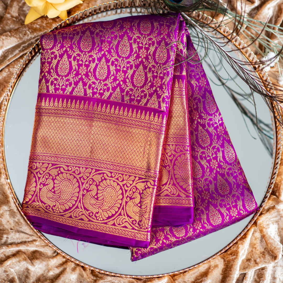 Magenta Kanchipuram Silk Saree with Golden Zari Work