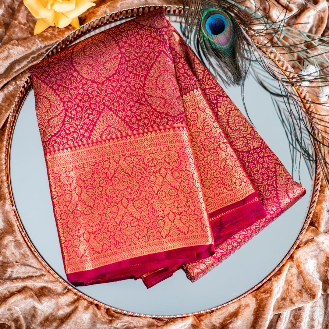Red Kanchipuram Silk Saree with Traditional Motifs