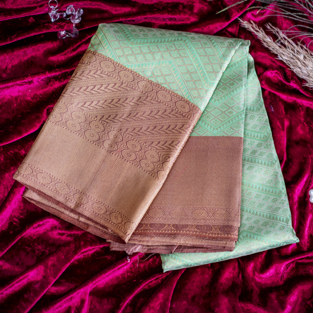 Aqua Green Kanchipuram Saree With Copper Borders
