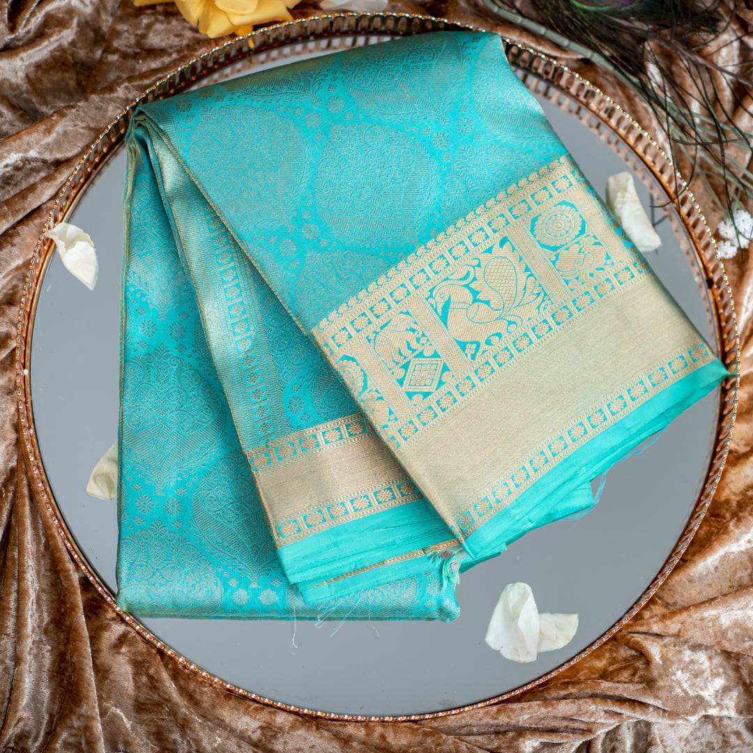 Sky Blue Kanchipuram Silk Saree