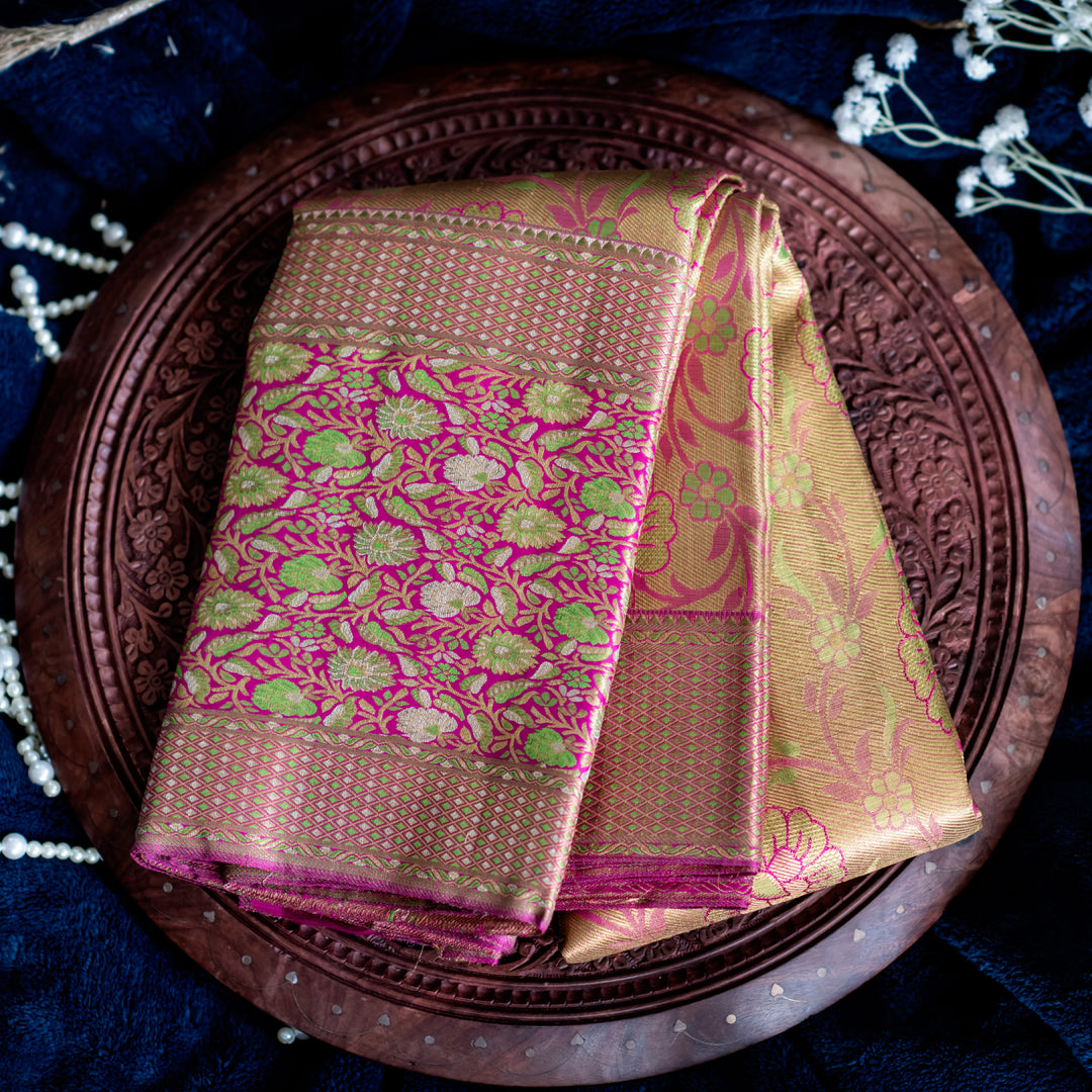 Magenta Kanchipuram Saree with Green Border