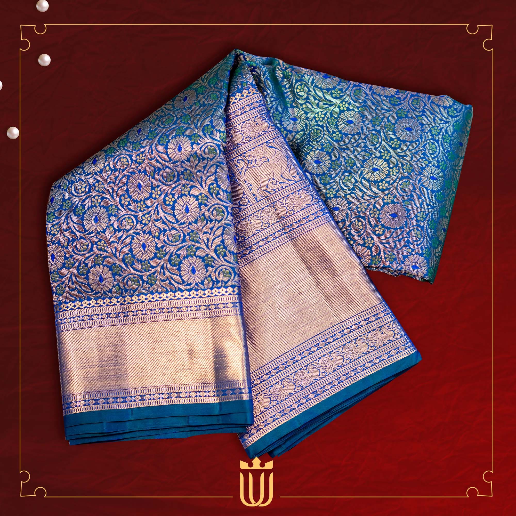 blue saree with floral design