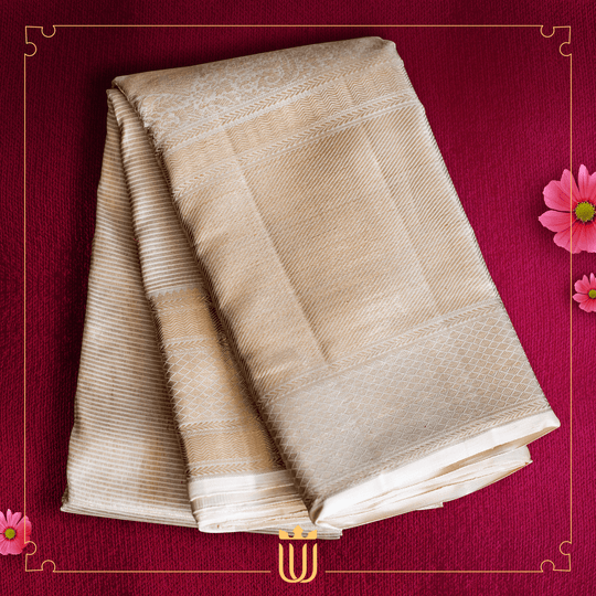 White saree with goden hues