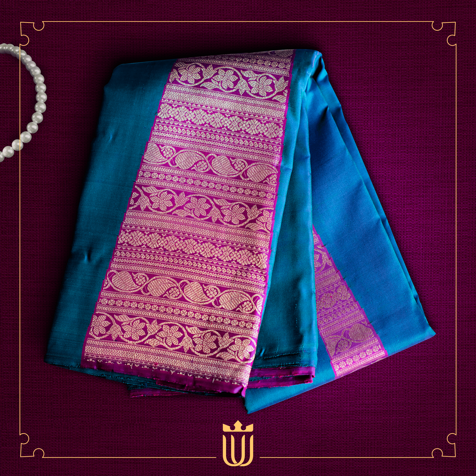 Silver half-tissue silk saree with fancy floral butta in turquoise & pink,  contrast pallu & korvai getti bavanji border