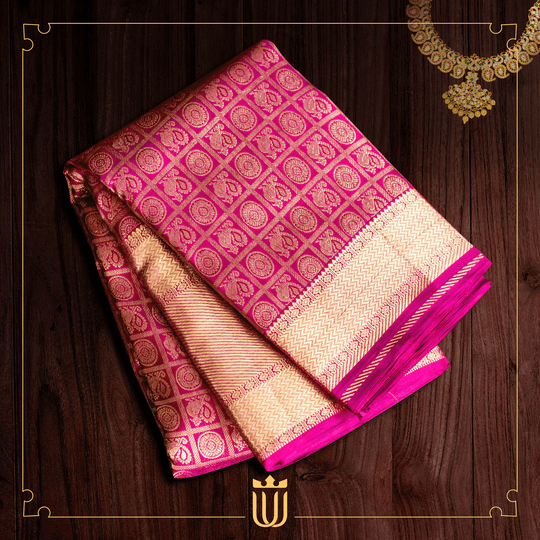 Pink Saree with Golden Zari Work