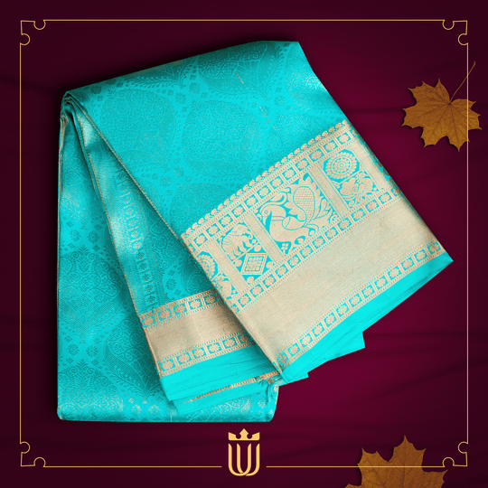 Blue saree with golden motifs