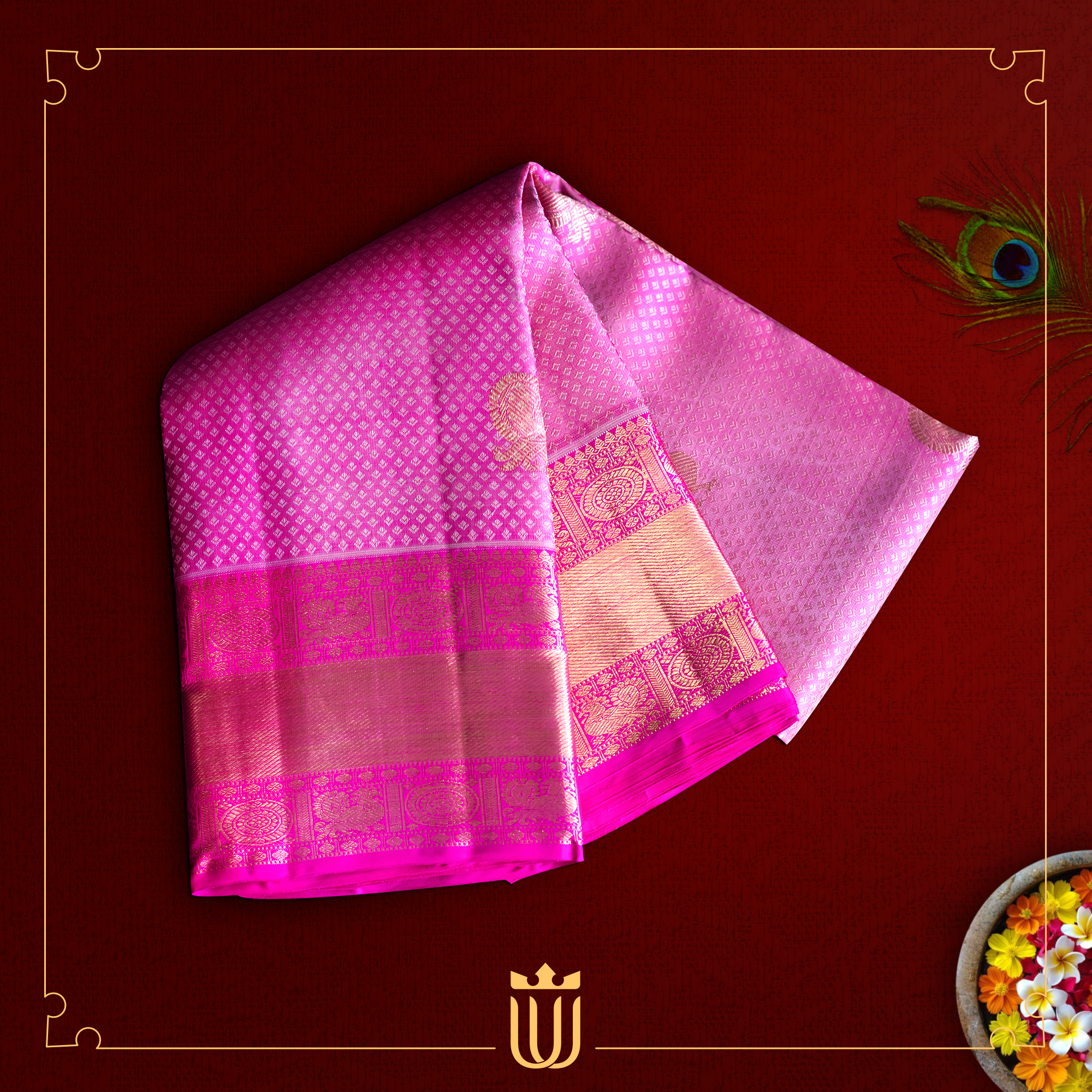 Pure kanjivaram silk saree cs blue and pink with paisley zari woven bu –  Cherrypick