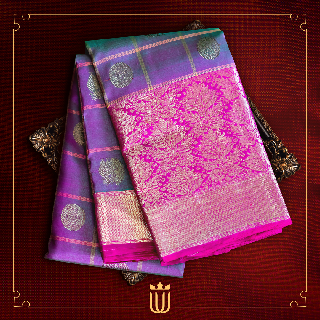 purple saree with check design
