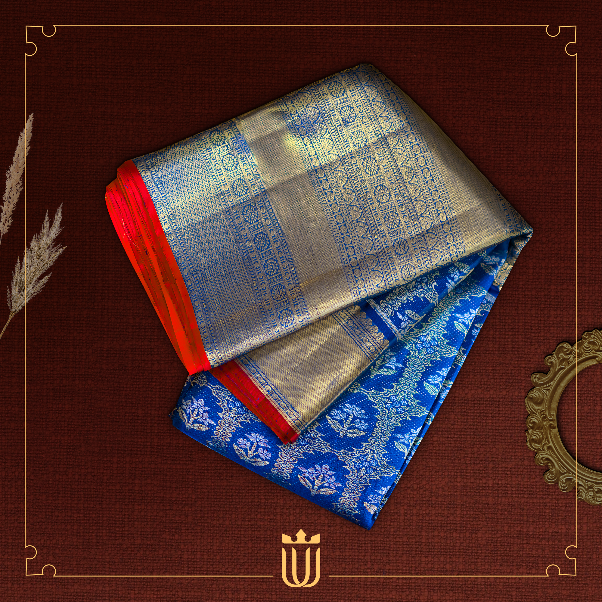 blue saree with golden motifs