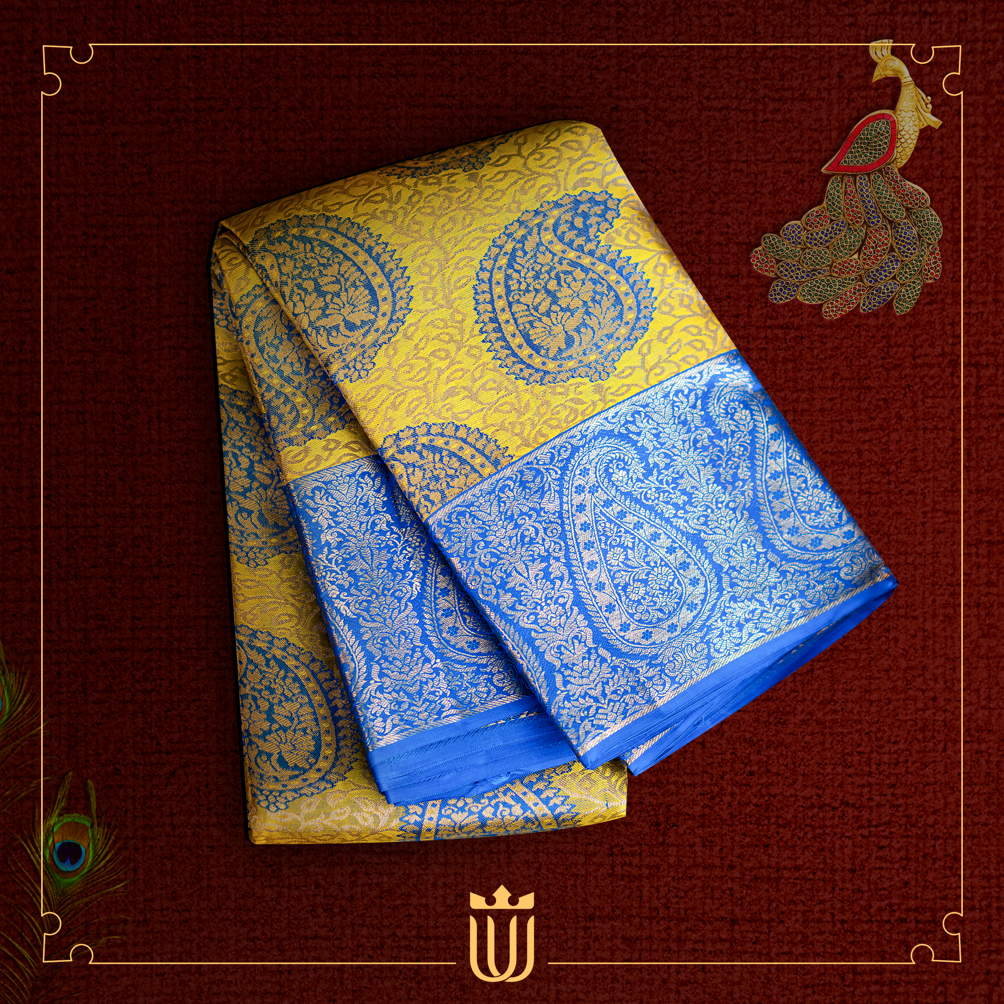 yellow saree with blue border