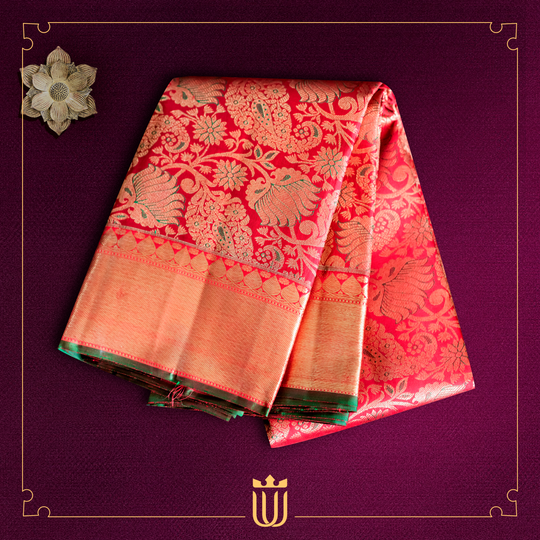 Red Saree With Golden Motifs