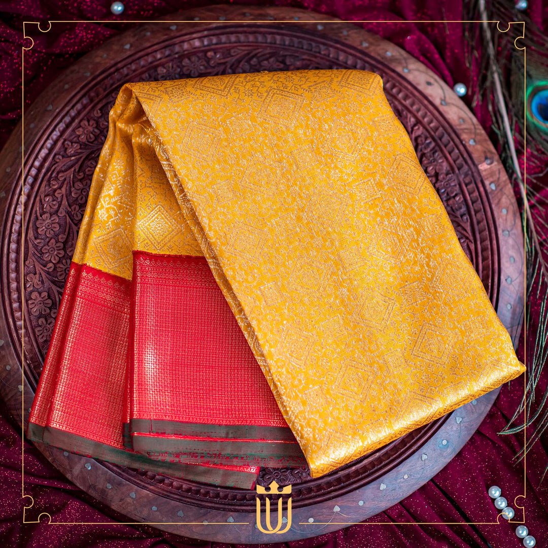 yellow saree with red border