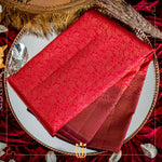 red saree with embossed golden flower