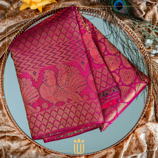 Red Saree With Golden Motifs