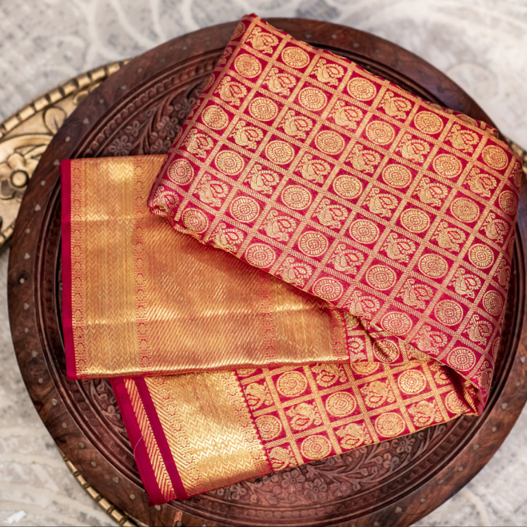 Violet Banarasi Silk Saree in Copper Zari Weaving - Designerkloth