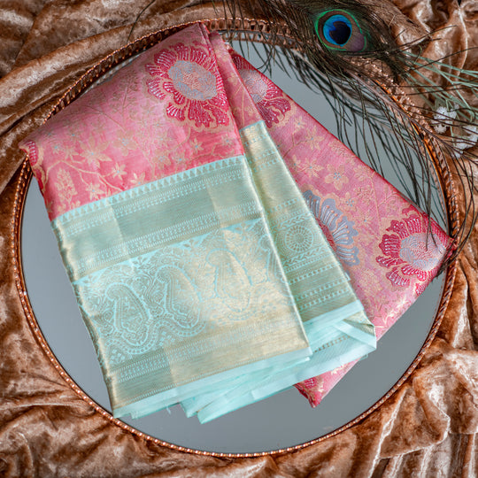 Pink Sraee with Turquoise Borders