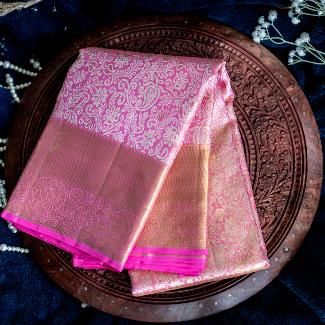 Fuchsia Pink Kanchipuram Saree with Golden Borders